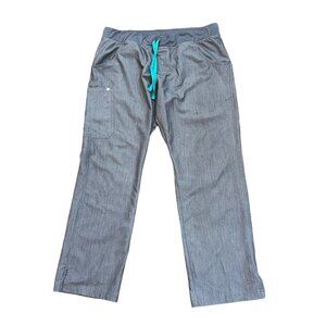 Figs Graphite Kade Pants with Teal Drawstring XL